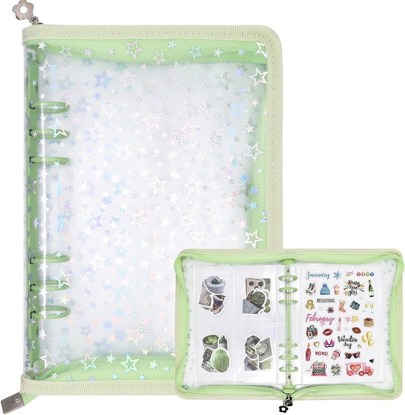 Ruatu Sticker Organizer Binder - Reusable Sticker Collecting Book Storage Album Holder with Pocket Pages A5 Zipper Cover Collection Container (Green) - Image 1